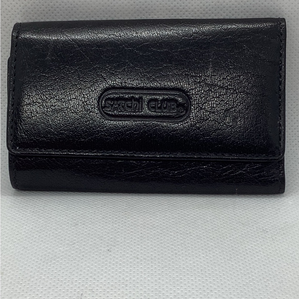 Vintage Satchi Black Leather Trifold Key Holder Wallet Card Holds 6 Keys New HTF